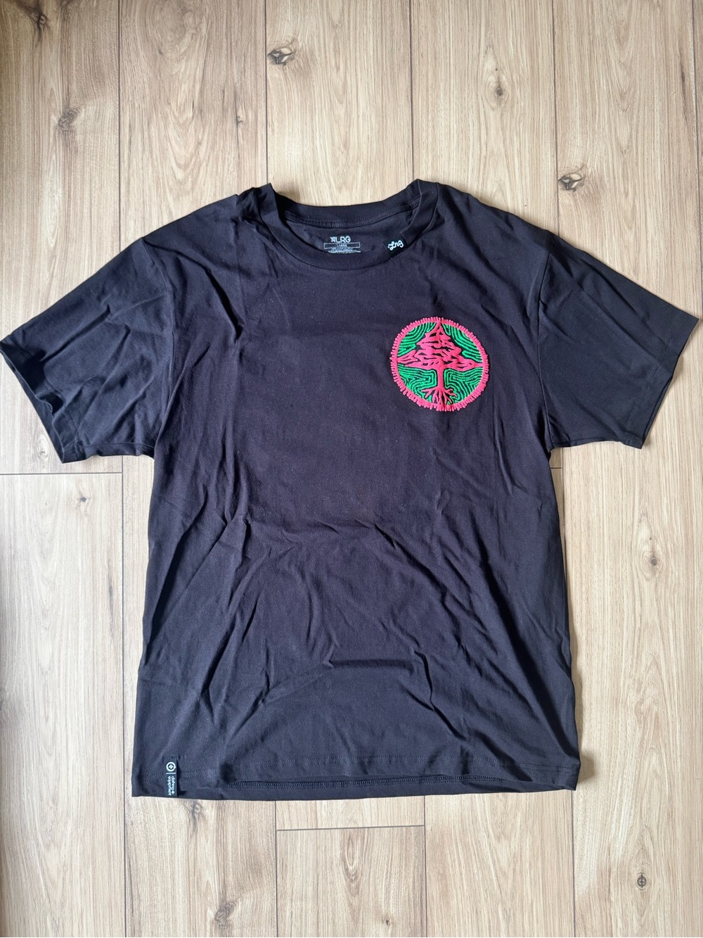 LRG Black Graphic Crewneck T‑Shirt with Puffed Tree Logo